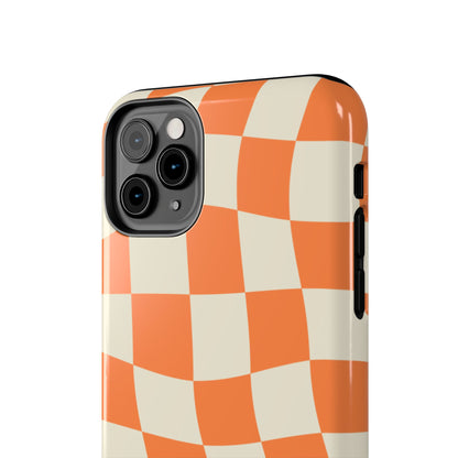 Wavy Retro Checkerboard iPhone Case – Shockproof, Matte Finish, Dual-Layer Protection