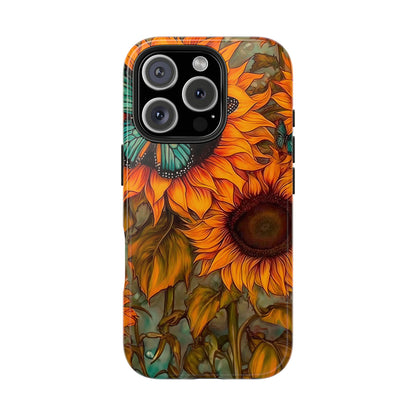 Vintage Blue Butterfly & Sunflower Art – iPhone Case