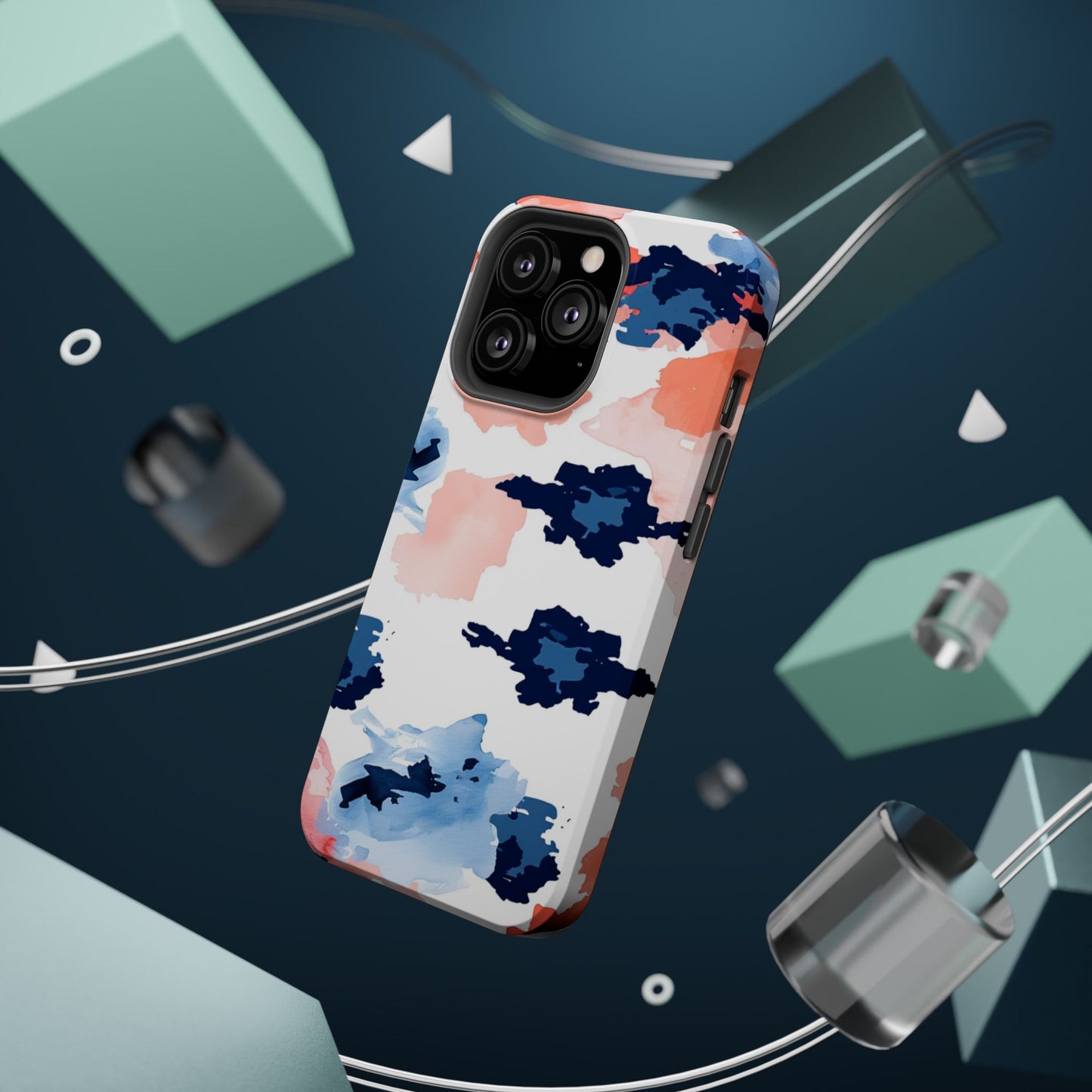 Abstract Coral & Navy Watercolor Design – MagSafe iPhone Case