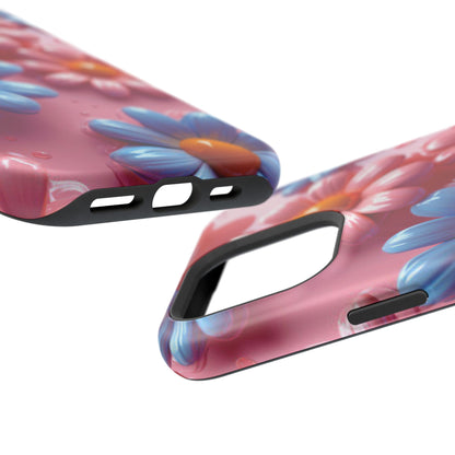 Pastel Daisy 3D MagSafe iPhone Case – Glossy Pink and Blue Floral Design, Full Protection