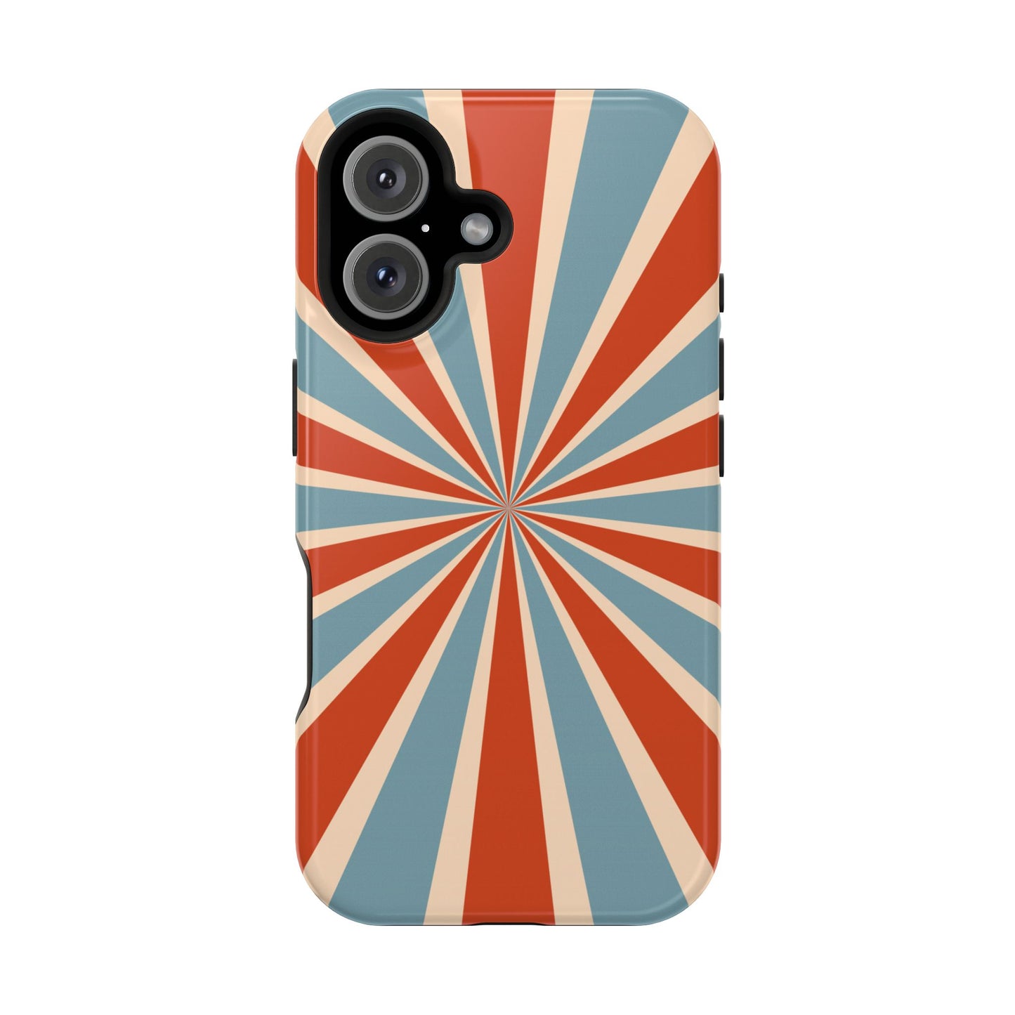 Vintage Blue & Red Sunburst MagSafe iPhone Case – Bold Geometric Pattern, Shock-Resistant Cover