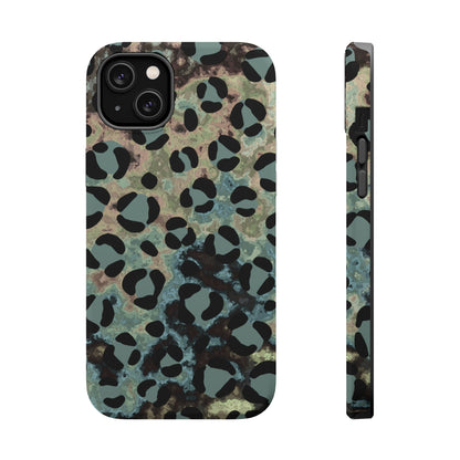 Moody Watercolor Leopard Print Tough MagSafe iPhone Case – Earthy Abstract Pattern with Dual-Layer Protection