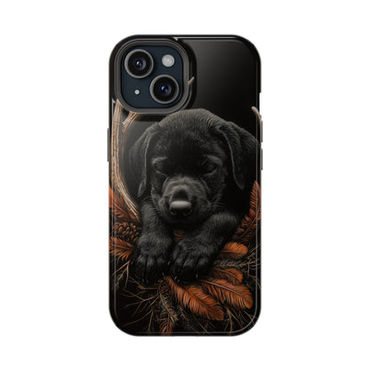 Charming Black Labrador Puppy on Feathers MagSafe iPhone Case