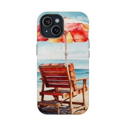 Beachfront Sunset Lounge MagSafe iPhone Case – Vibrant Watercolor Design