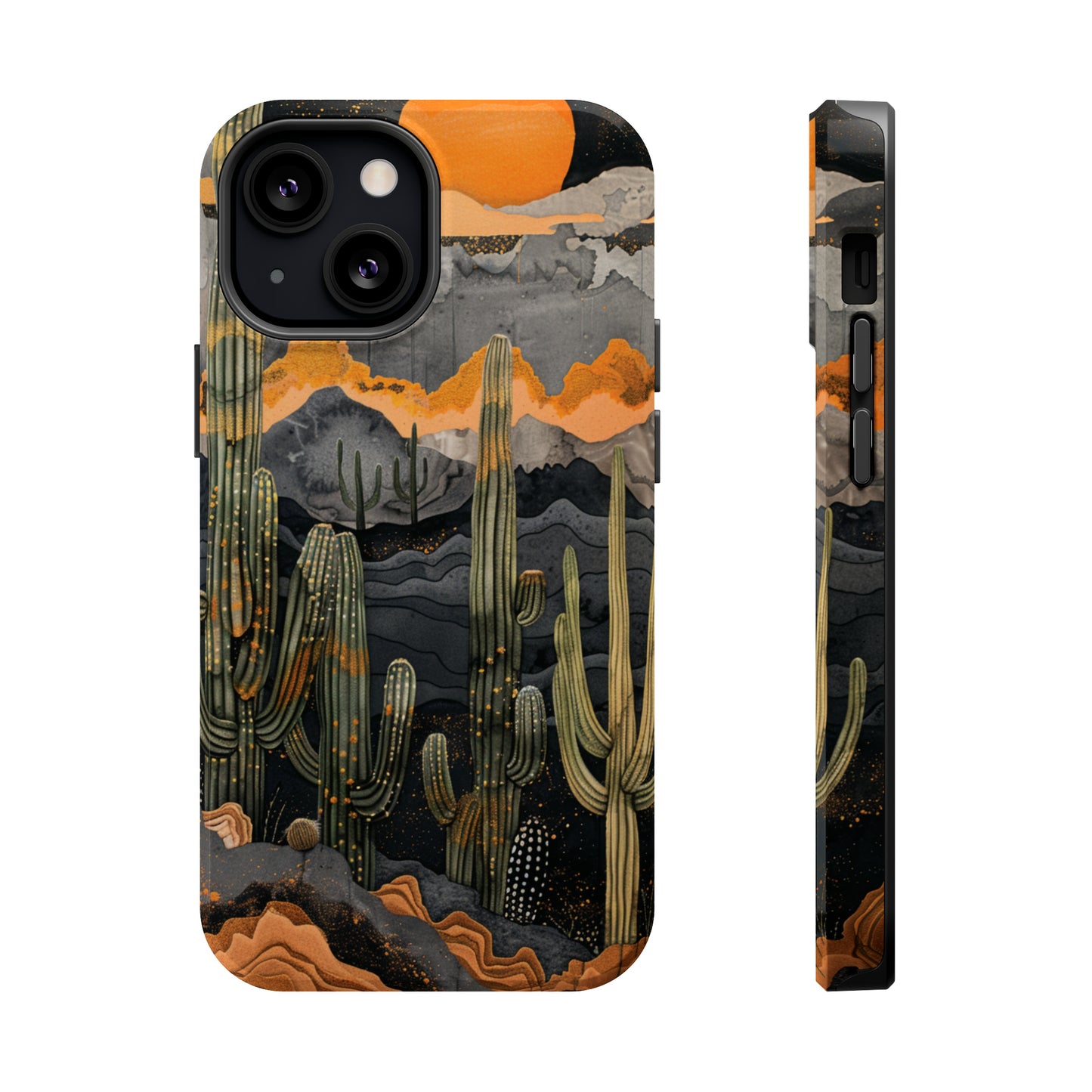 Desert Dusk MagSafe iPhone Case - Cacti Silhouettes & Sundown Hues for iPhone 15, 14, and 13 Series