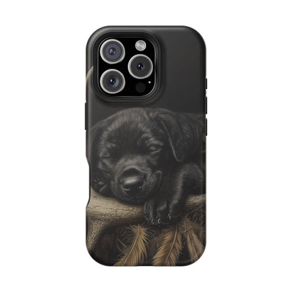 Adorable Black Labrador Puppy on Feathers MagSafe iPhone Case