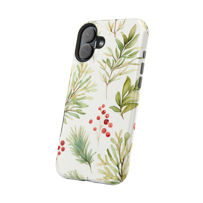 Winter Greenery & Berry Watercolor – MagSafe iPhone Series Case