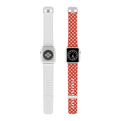 White Hearts on Red Apple Watch Band