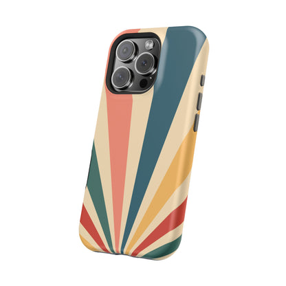 Retro Sunbeam MagSafe iPhone Case – 70s-Inspired Radiating Stripes in Coral, Teal, and Mustard