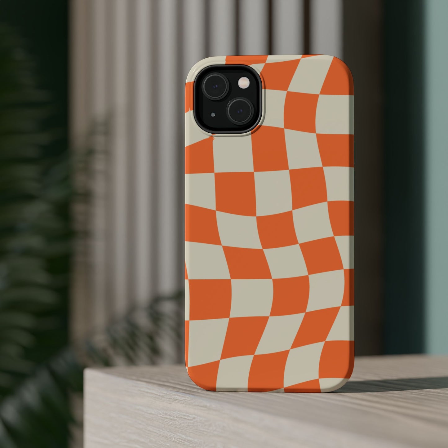 Wavy Retro Checkerboard MagSafe iPhone Case – Shockproof, Matte Finish, Dual-Layer Protection