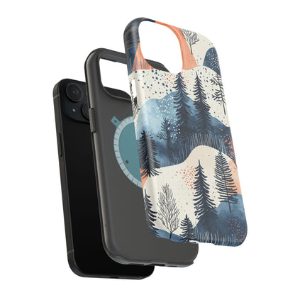 Winter Forest MagSafe iPhone Case | Watercolor Trees & Mountains