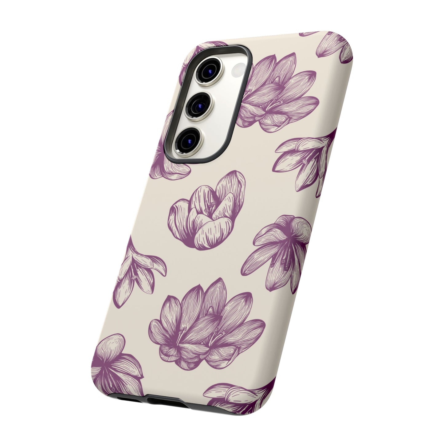 Vintage Botanical Floral Tough Samsung Galaxy Case – Hand - Drawn Purple Flowers, Shockproof Design - BOGO Cases