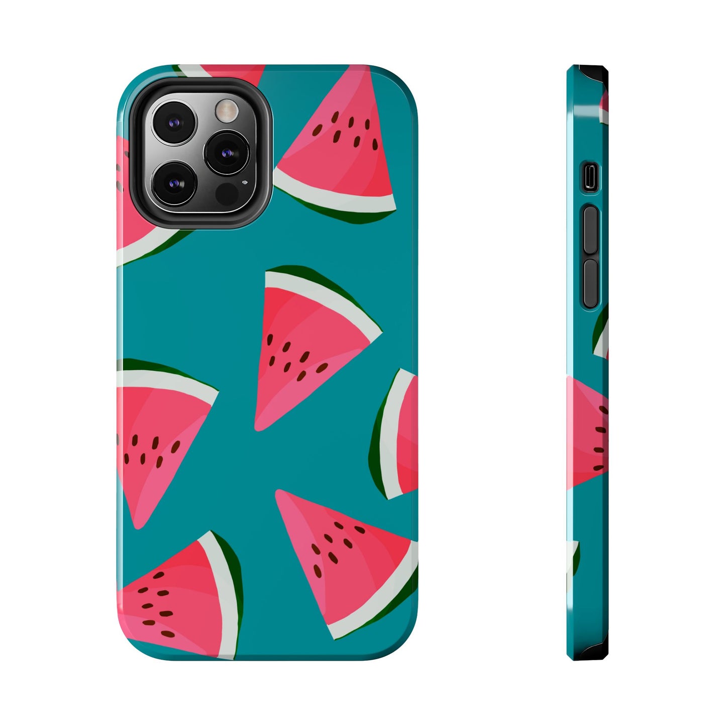 Watermelon Bliss iPhone Case – Vibrant Summer Fruit Design on Teal Background