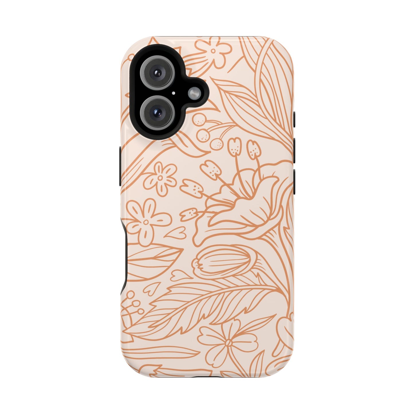 Soft Terracotta Floral Line Art Tough MagSafe iPhone Case – Minimalist Botanical Design with Dual-Layer Protection