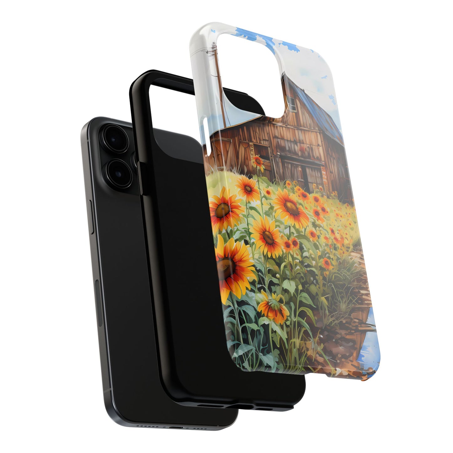 Country Road Sunflower iPhone Case: Rustic Barnyard Design, Cute Floral Case