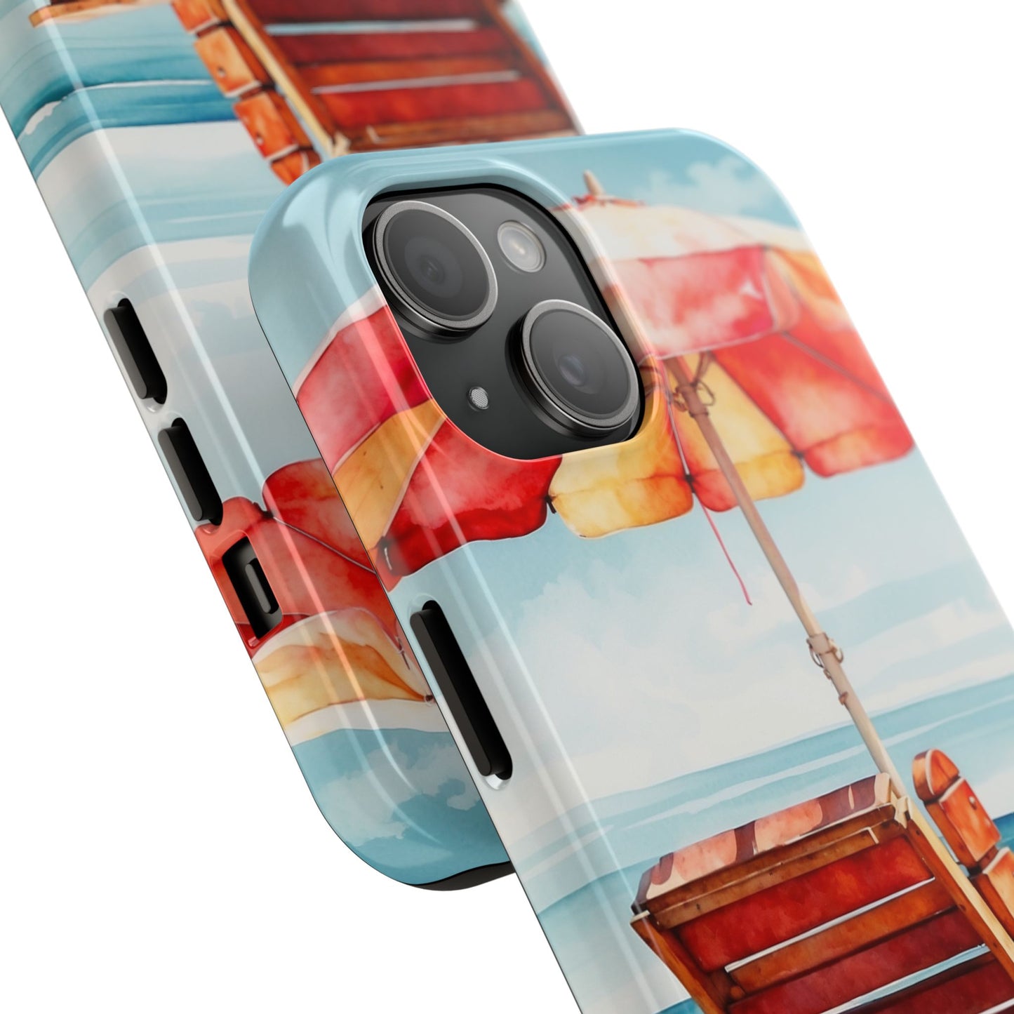 Beachfront Sunset Lounge iPhone Case – Vibrant Watercolor Design