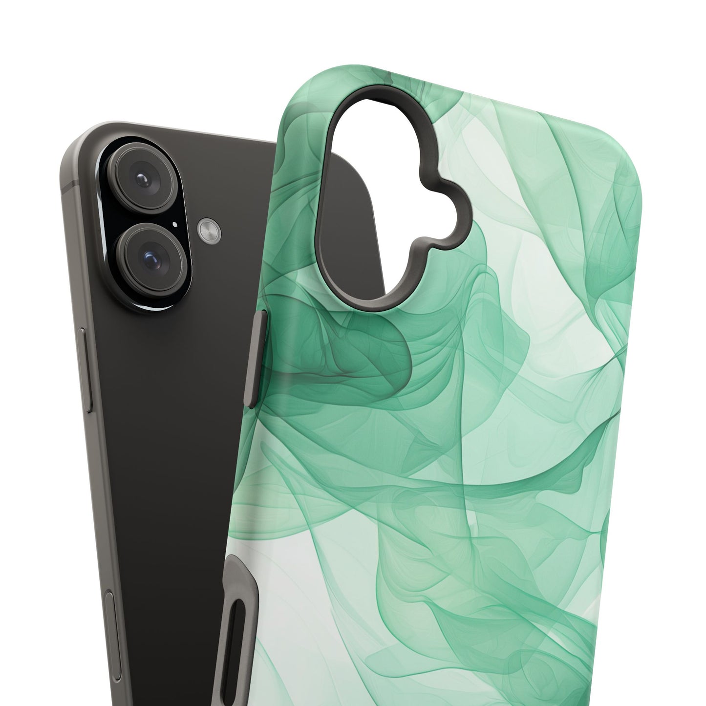 Translucent Flowing Green Fabric MagSafe iPhone Case – Elegant Fluid Design