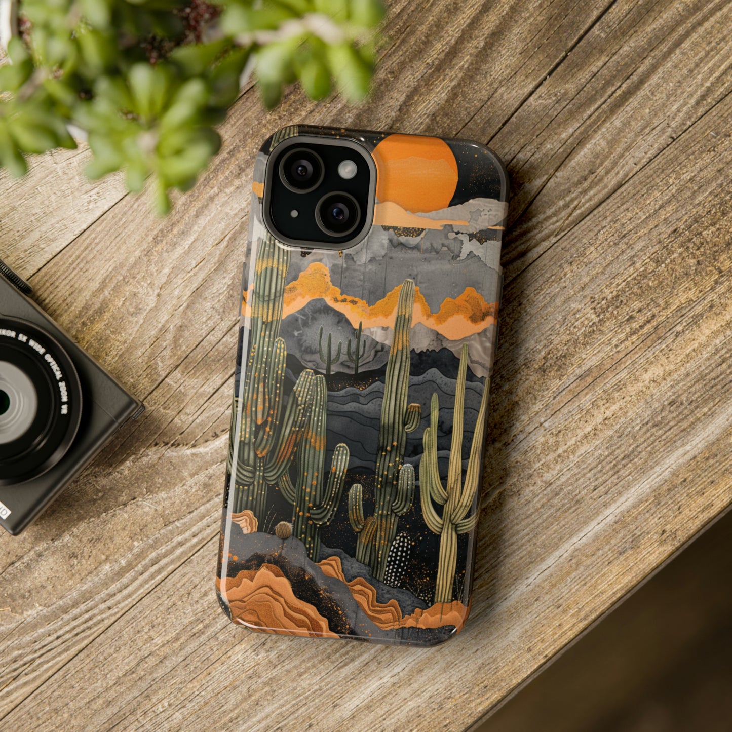 Desert Dusk MagSafe iPhone Case - Cacti Silhouettes & Sundown Hues for iPhone 15, 14, and 13 Series