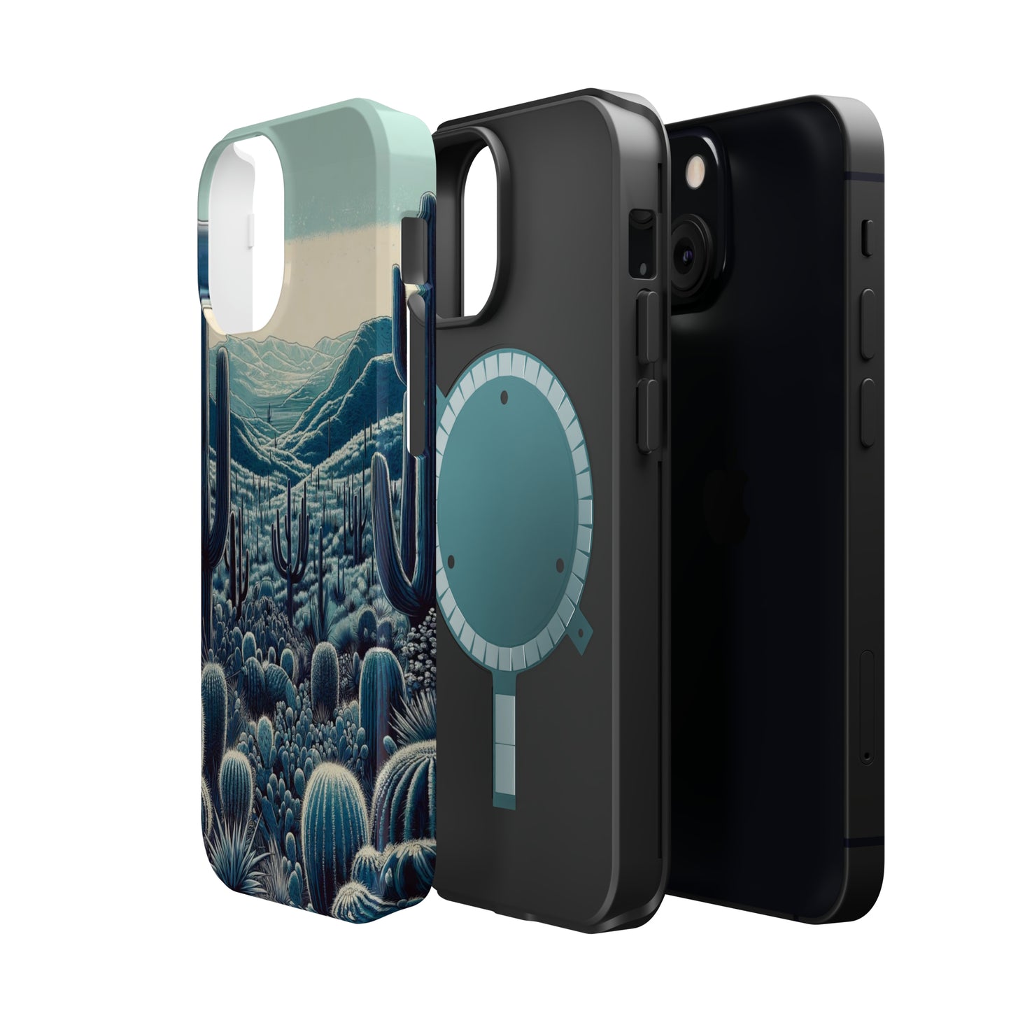 Desert Blues MagSafe Case - Serene Cactus Landscape for iPhone Series 13, 14, & 15