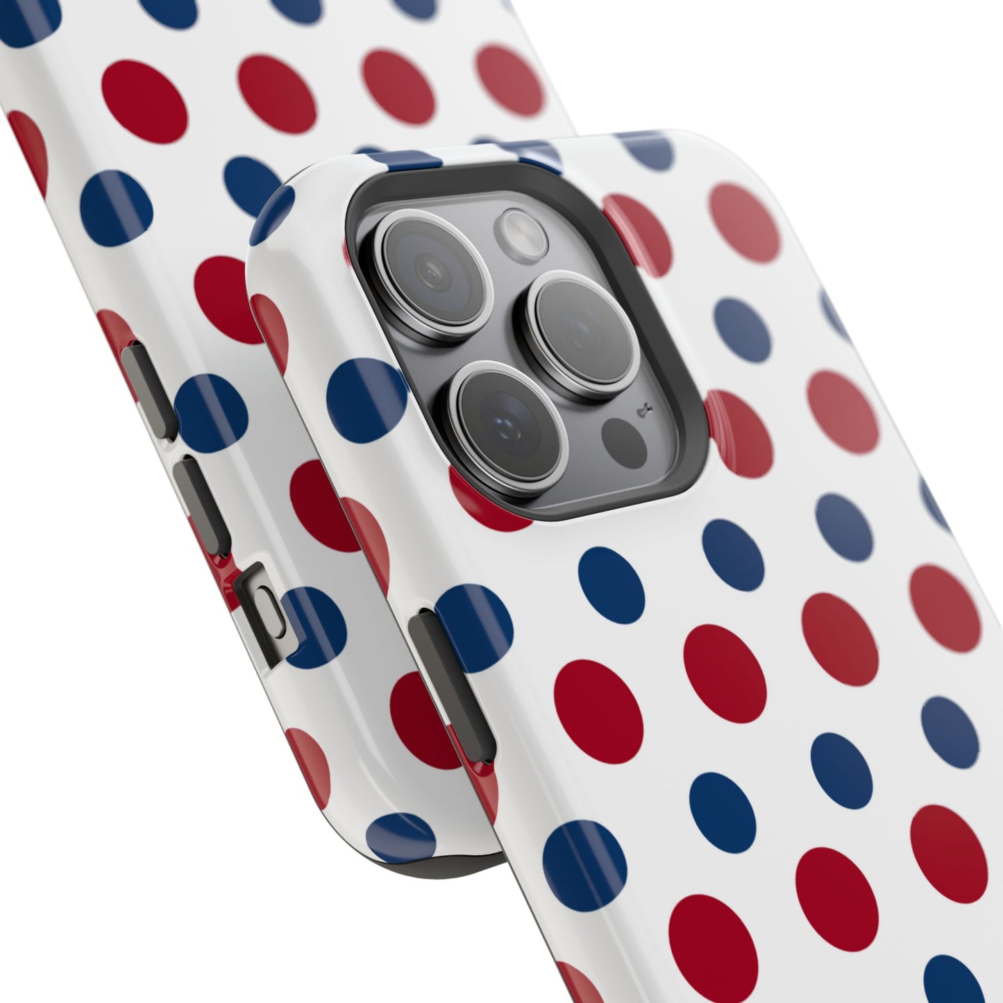 Patriotic Navy, White, and Red Polka Dot MagSafe iPhone Case