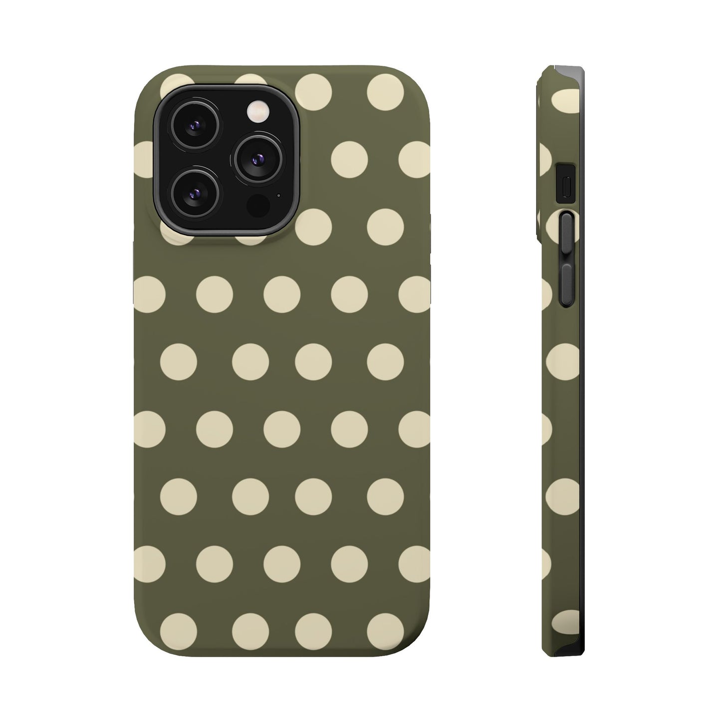 Vintage Green & Cream Polka Dots – MagSafe iPhone Case