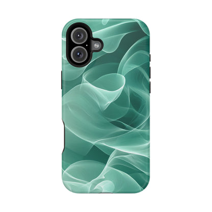 Emerald Flow MagSafe iPhone Case – Translucent Green Fabric-Inspired Design