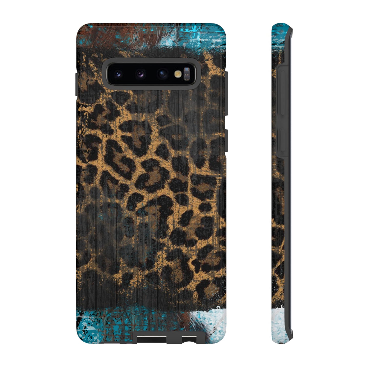 Boho Leopard and Turquoise Tough Samsung Galaxy Case – Rustic Western Design with Dual-Layer Protection