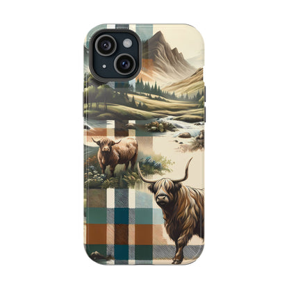 Rustic Highland Cow In Plaid - MagSafe Compatible Case