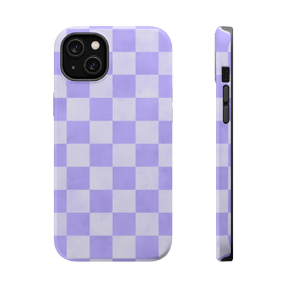 Lavender Checkerboard MagSafe iPhone Case – Shockproof, Smooth Matte Finish, Dual-Layer Design