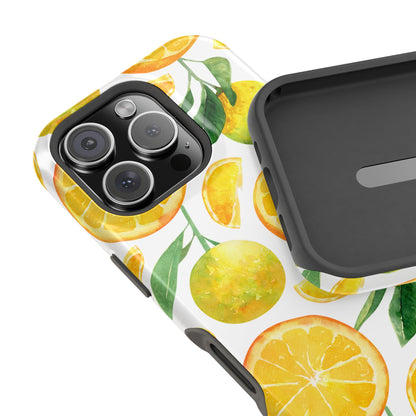 Sunny Citrus Grove Tough MagSafe iPhone Case – Watercolor Orange Design, Dual-Layer Protection