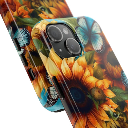 Aqua Blue Butterfly & Sunflower Art – iPhone Case