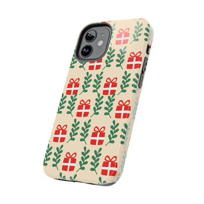 iPhone Case: Holiday Cheer – Red Gifts & Green Leaves