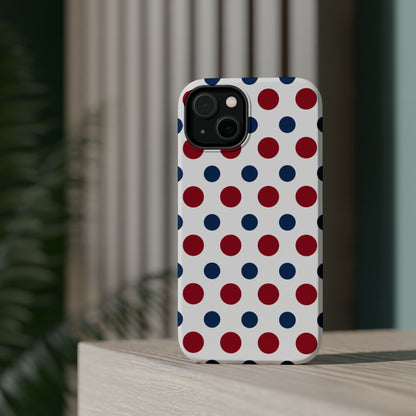 Patriotic Navy, White, and Red Polka Dot MagSafe iPhone Case