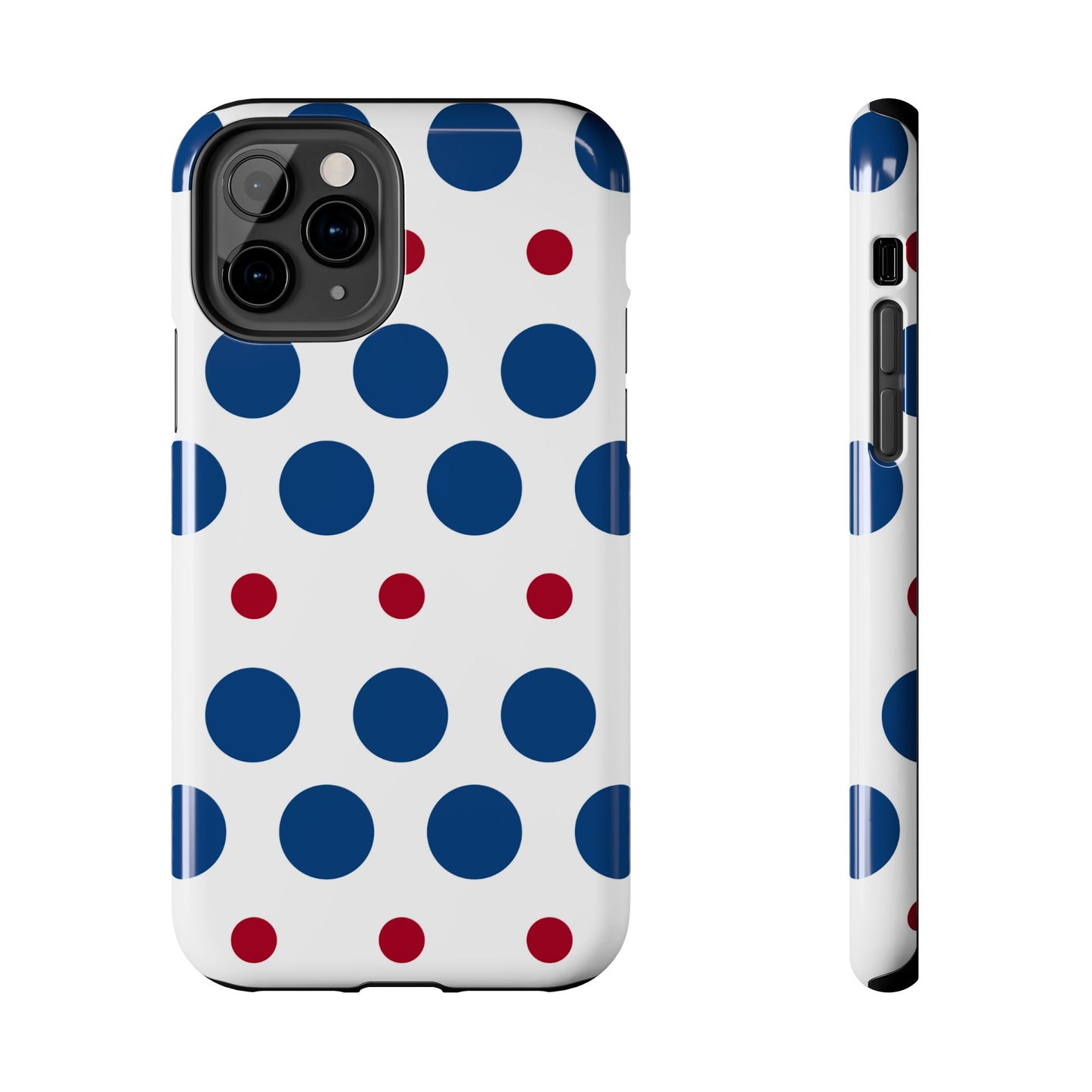 Bold Navy & Red Polka Dot Pattern – iPhone Case