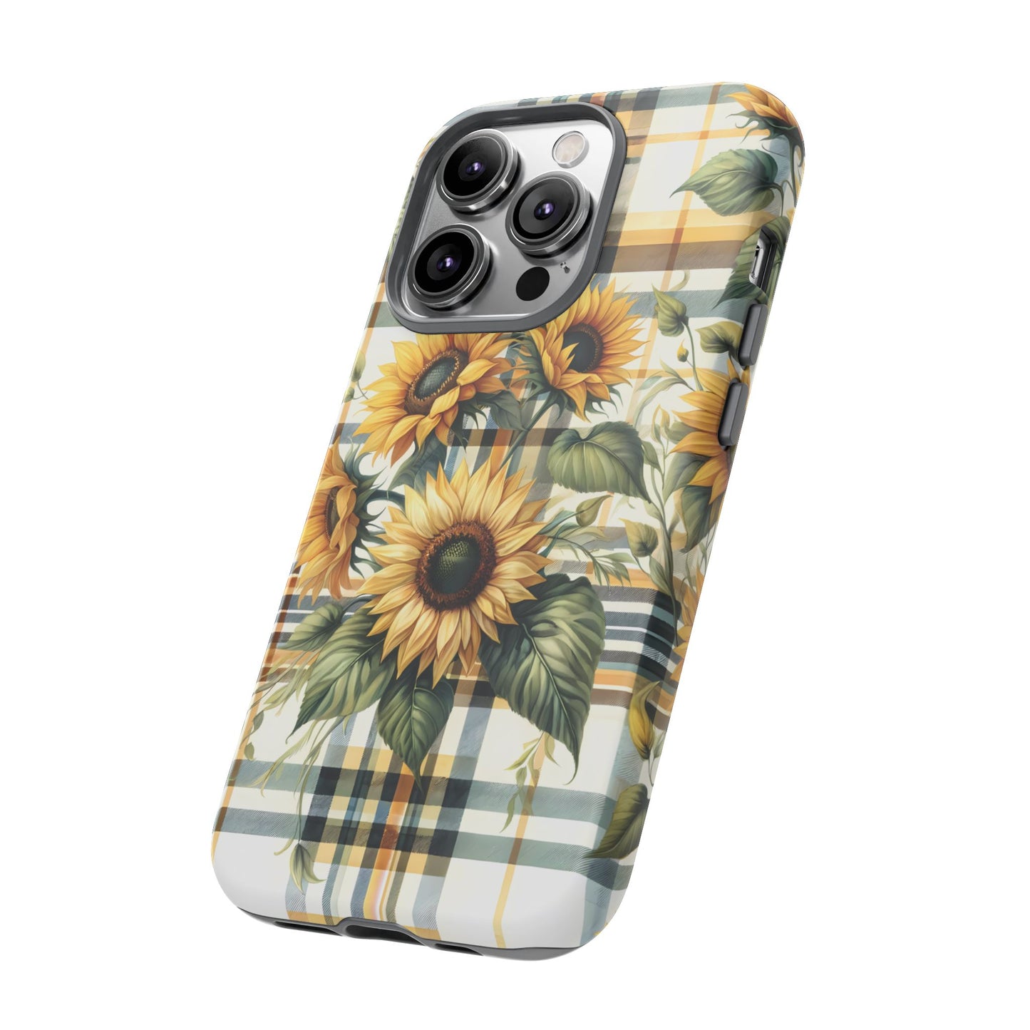 Cute Sunflower Phone Case - Sunny Blossom Plaid - Checkered Sunflowers Phone Case for iPhone & Samsung. Be Happy With These Bright Colors!