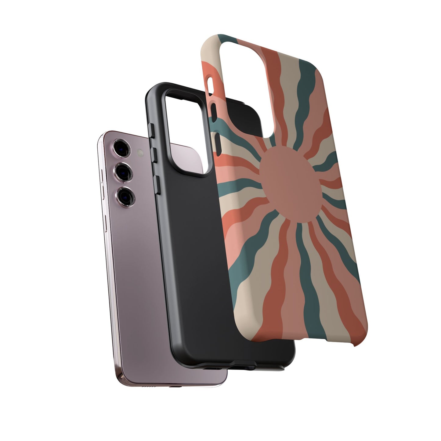 Retro Sunburst Samsung Galaxy Case – Bold 70s-Inspired Waves in Coral, Teal, and Cream