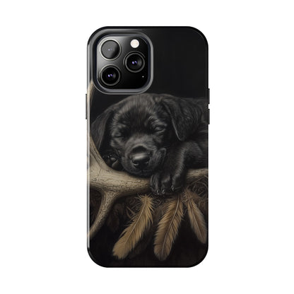 Adorable Black Labrador Puppy on Feathers iPhone Case