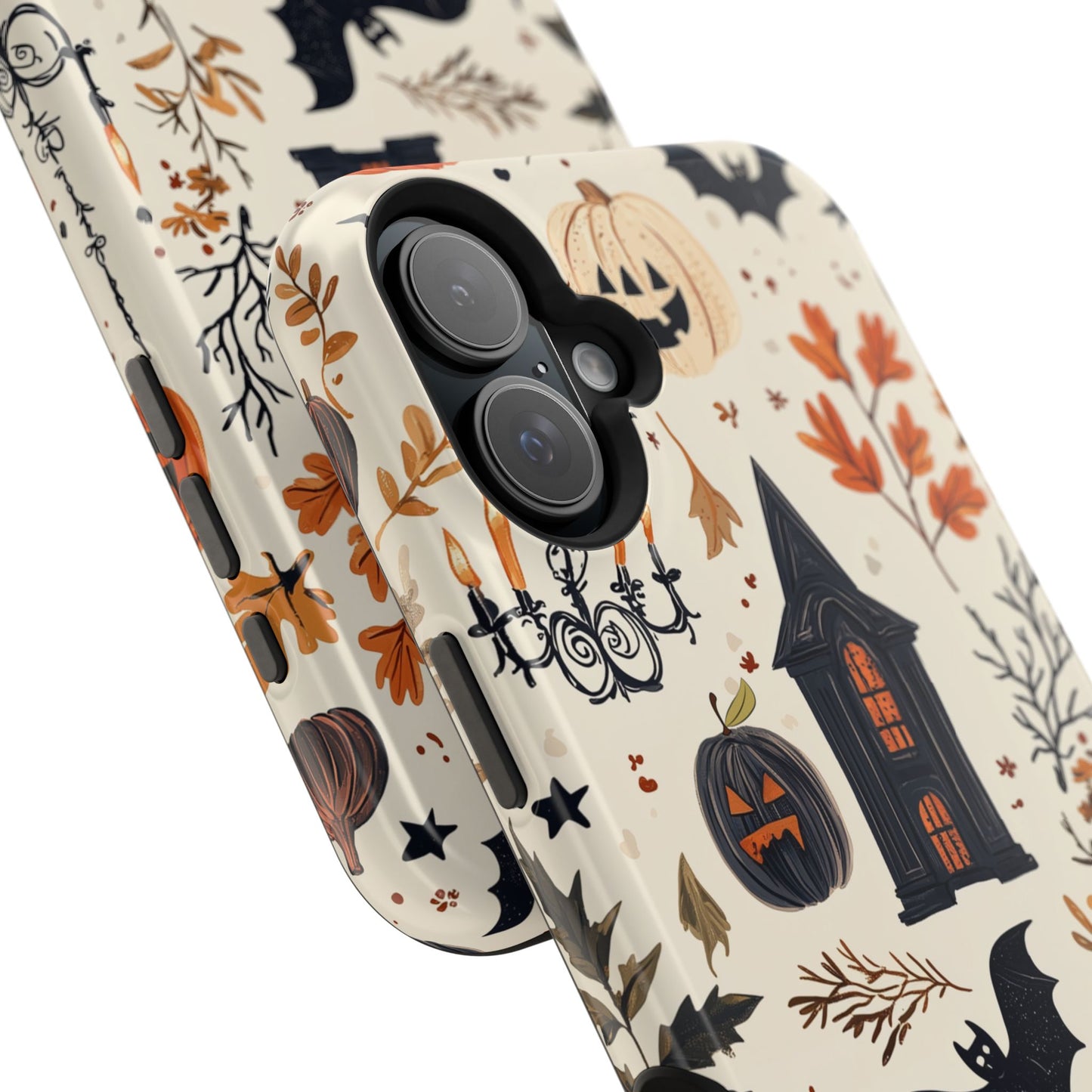 Haunted Halloween MagSafe iPhone Case – Haunted House, Bats, and Pumpkins Design