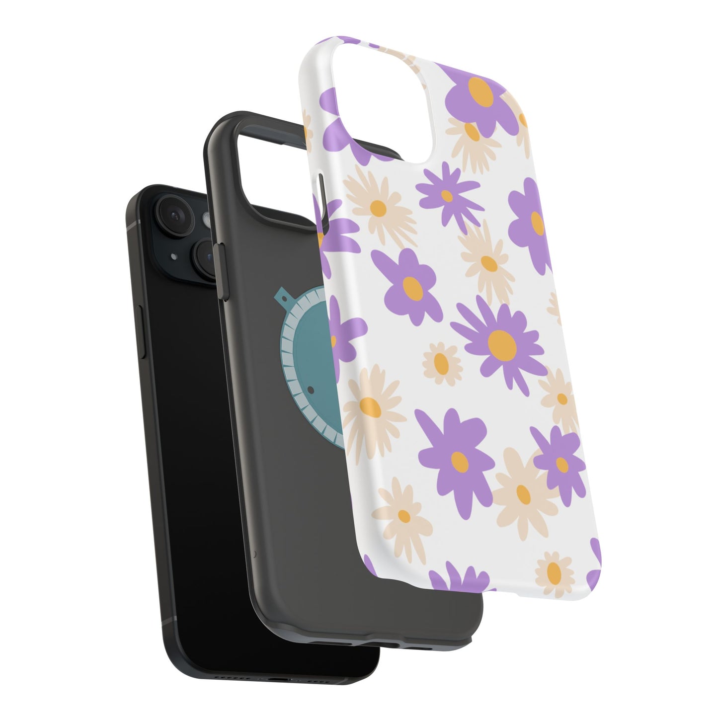 Retro Daisy Flower MagSafe iPhone Case – Pastel Purple & Cream Floral Design with Matte Finish