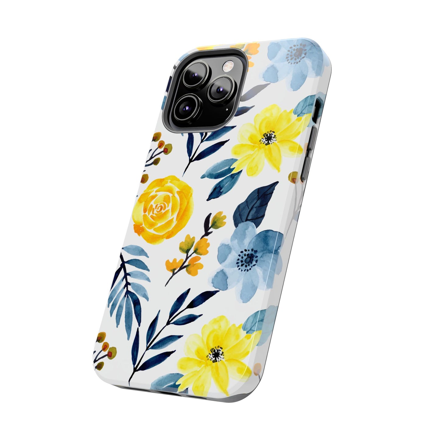 Golden Yellow & Sky Blue Floral – Watercolor Botanical iPhone Case