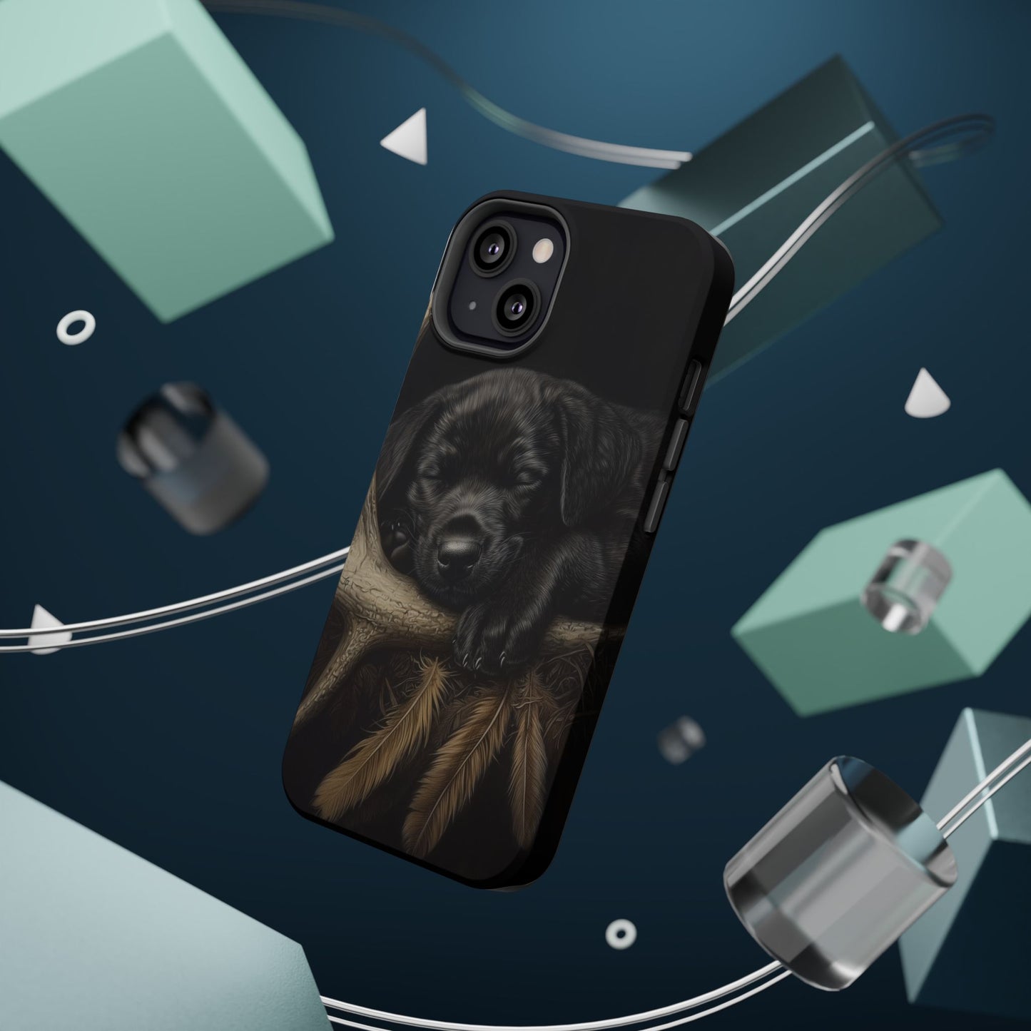 Adorable Black Labrador Puppy on Feathers MagSafe iPhone Case