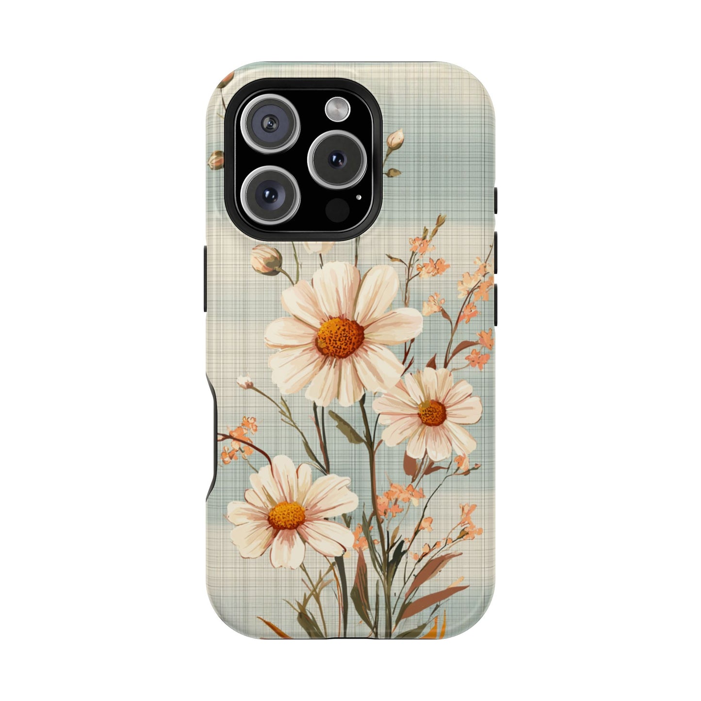 Pastel Green Daisy MagSafe iPhone Case - Floral Plaid Protective Cover