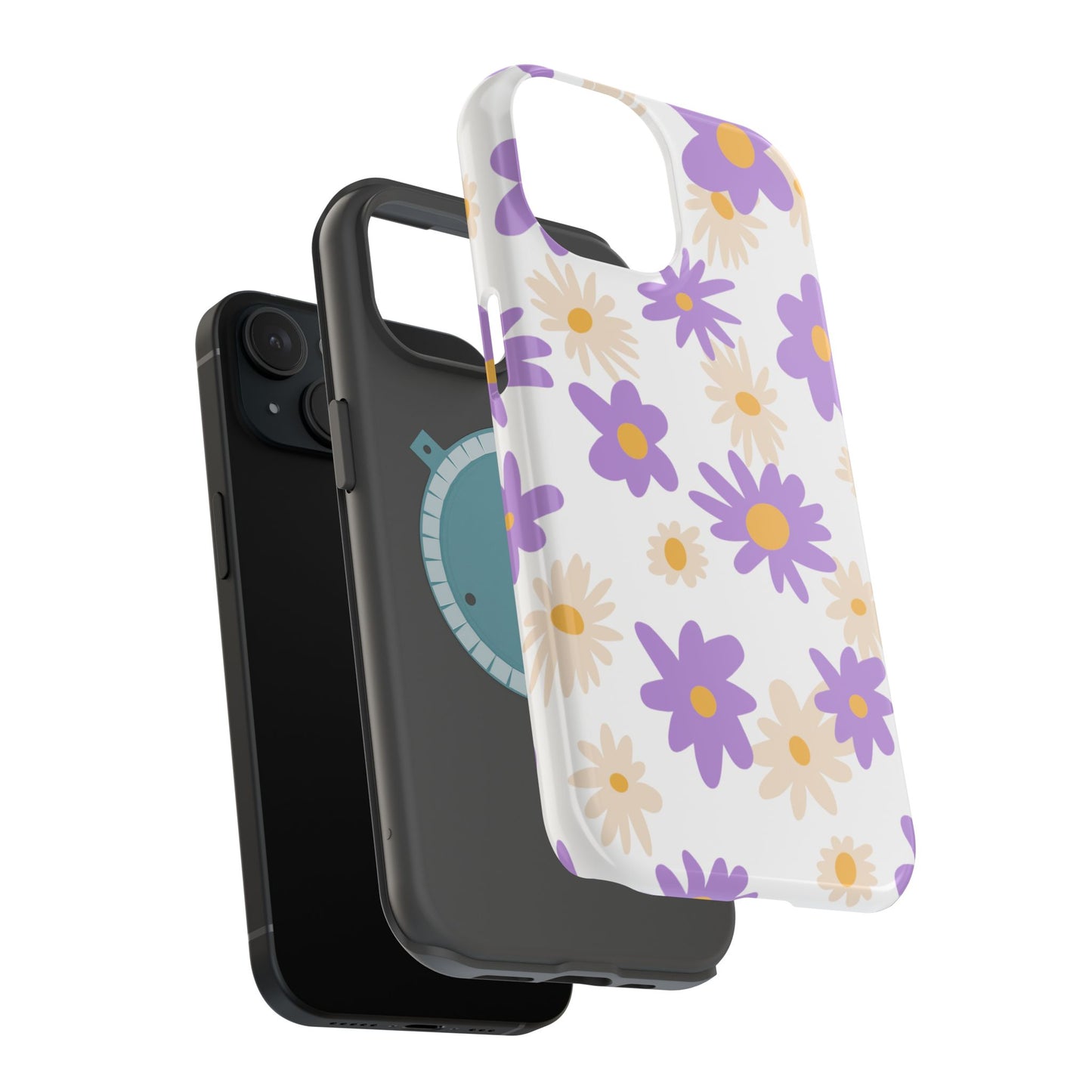 Retro Daisy Flower MagSafe iPhone Case – Pastel Purple & Cream Floral Design with Matte Finish