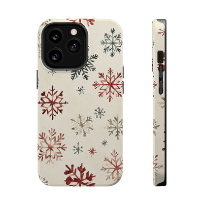 Vintage Red and Gray Snowflake Pattern – MagSafe iPhone Series Case