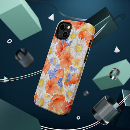 Watercolor Wildflower Pattern MagSafe iPhone Case – Durable Matte Finish with Daisy, Poppy & Cornflower Design