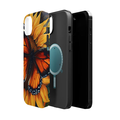 Monarch Butterfly & Sunflower Art – MagSafe iPhone Case