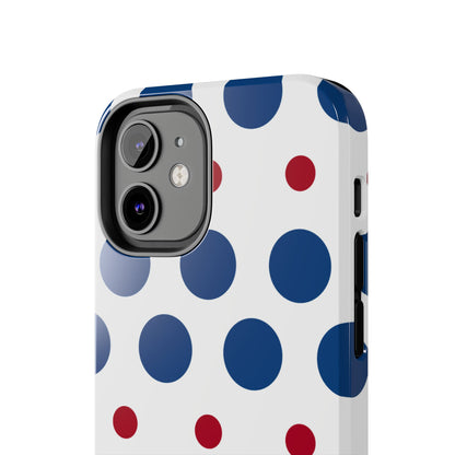 Bold Navy & Red Polka Dot Pattern – iPhone Case