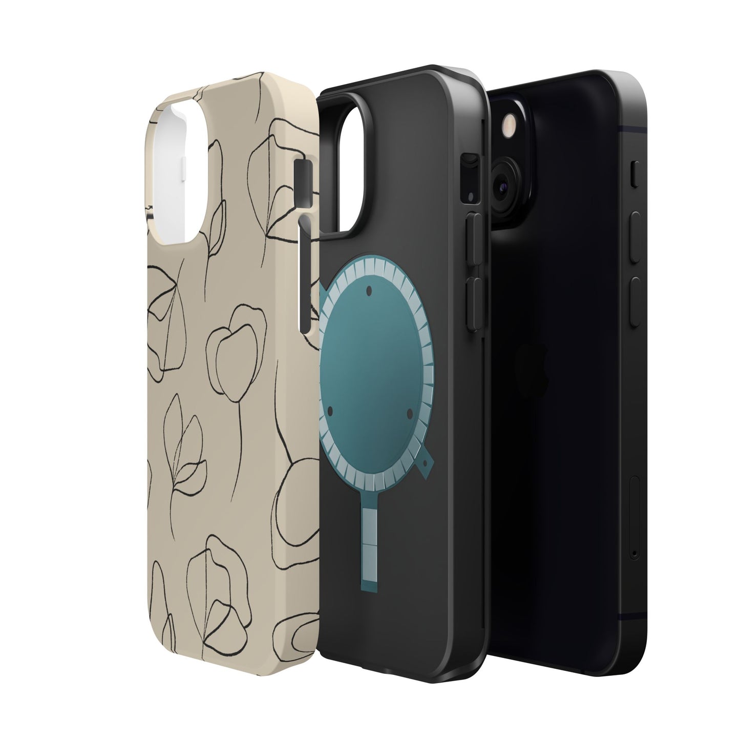 Minimalist Line Art Floral Tough MagSafe iPhone Case – Elegant Abstract Design with Dual-Layer Protection