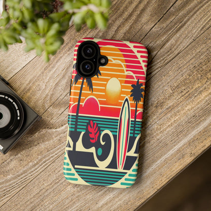 Retro Beach Vibes iPhone Case - Sunset Surfing Protective Cover