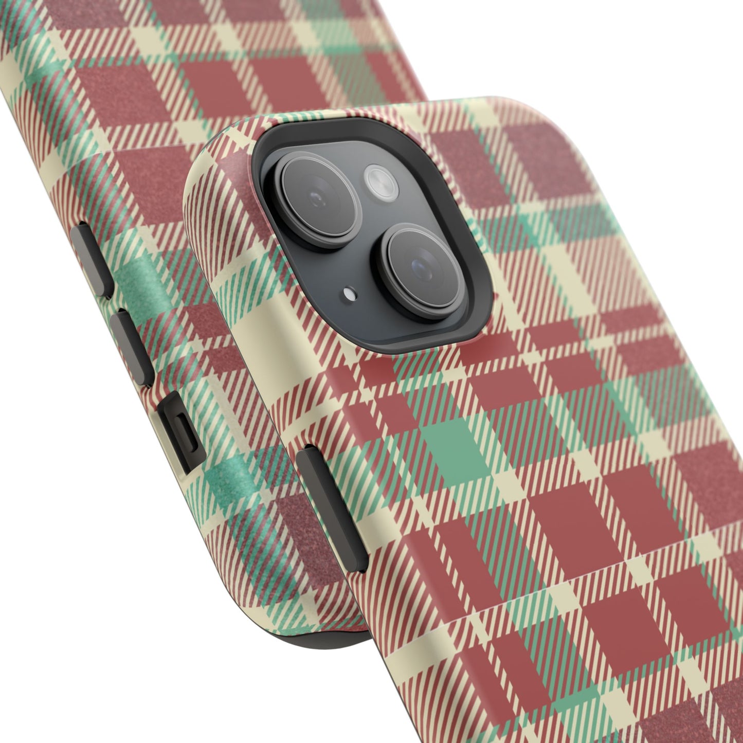 Retro Red & Cream Plaid – MagSafe iPhone Case with Classic Elegance